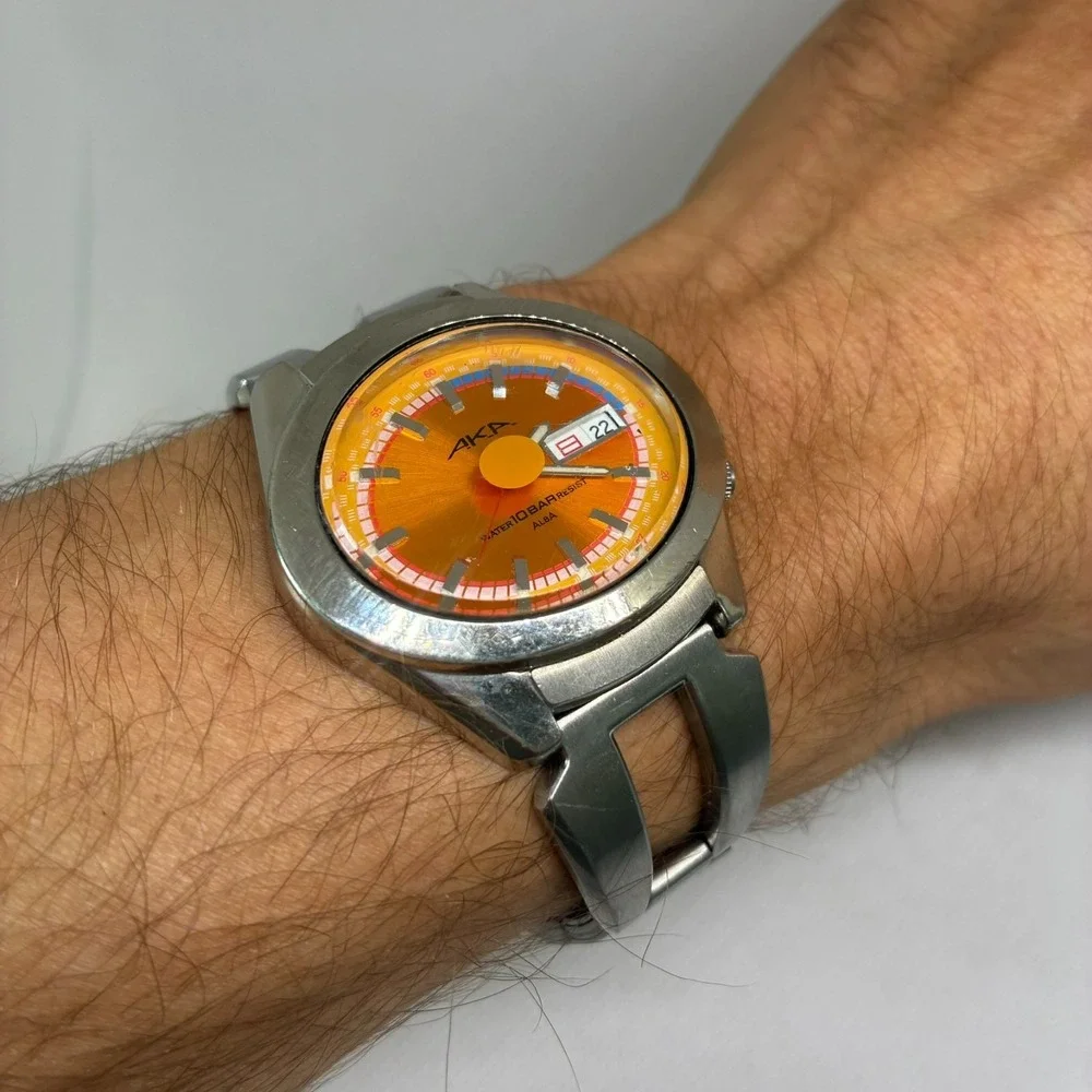 Vintage Seiko Alba AKA V743-5A10 Men's Quartz Watch Orange Dial 10BAR